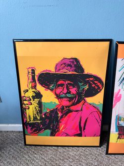 Pop Art Print - Vaquero with Tequila Bottle, Black Frame