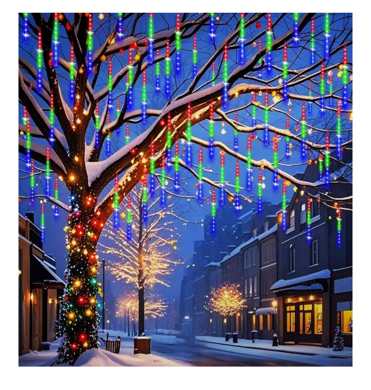 Brandnew Meteor Shower Outdoor Christmas Lights 32 Tube 768LEDs Snow Falling Rain Cascading Icicle Light for Christmas Halloween Tree Decorations Wedd