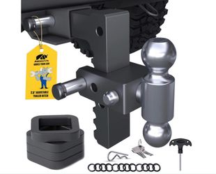 MIKKUPPA Adjustable Trailer Hitch - Fits 2.5" Receiver, 8" Drop/Rise Heavy Duty Aluminum Tow Hitches For Truck With Dual Ball Mount 2" X 2-5/16" (18,5