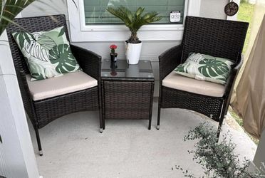 3 Pieces Outdoor Furniture Sets Rattan Wicker Chairs Patio Conversation Set