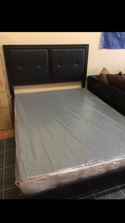 Queen bed frame wood and leather