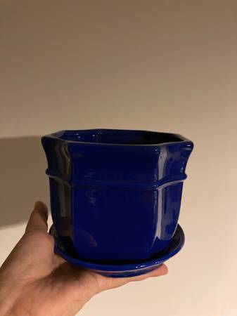Blue ceramic planter pot
