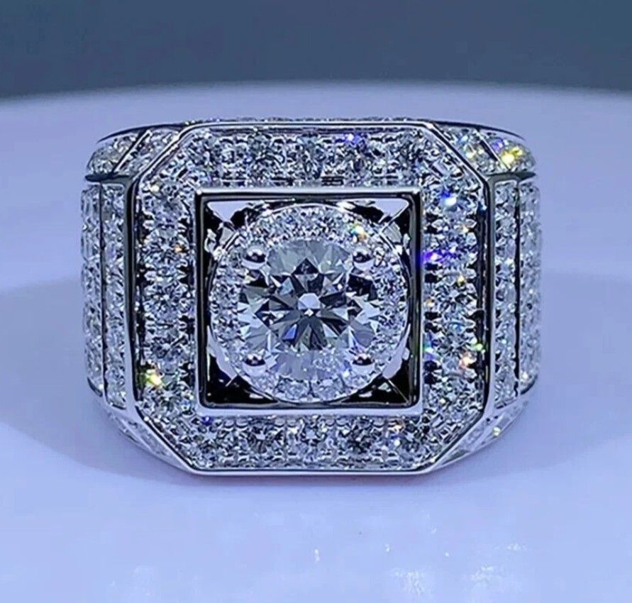 5ct Moissanite Ring Solid Sterling Silver Mens Size 11