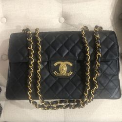 Chanel Canvas Maxi Jumbo Flap 24K Gold Plated CC TurnLock and Chain