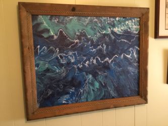Beautiful pour painting in rustic marine frame