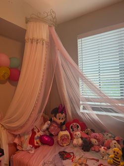 Pink Princess Bed Canopy with Gold Crown Wall Mount