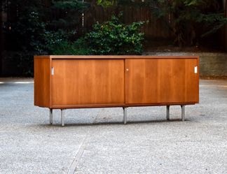 Restored 72” mid-century walnut credenza/sideboard