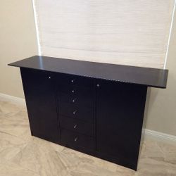 High-End Modern Black Lacquer Credenza 58” Sideboard 2 Door 6 Drawer Storage