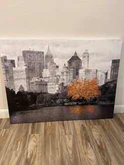 Cityscape Gold Tree Enhanced Canvas Wall Art