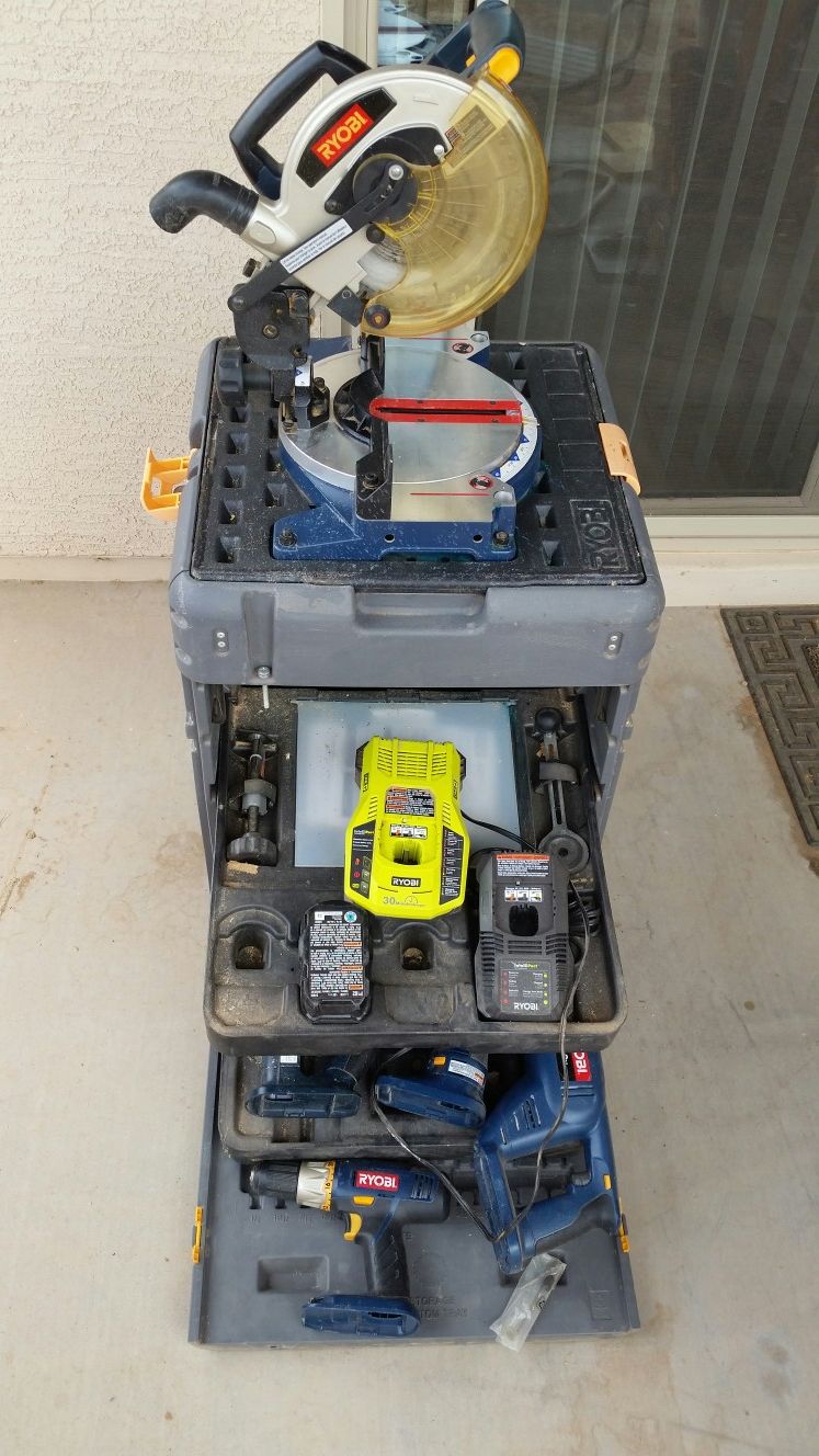 Ryobi cordless miter saw and other tools combo kit