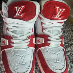 Louis Vuitton Style Red & White Low-Top Sneakers