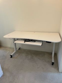 Upgraded Adjustable work desk, electronic, has wheels + add ons