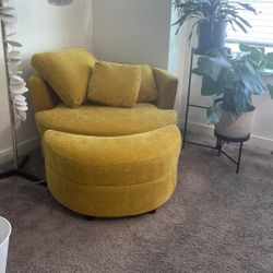 Mustard Yellow Swivel Chair With Footstool 