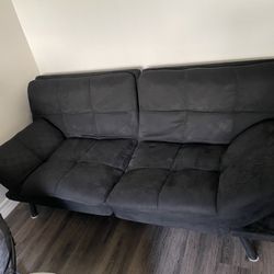 Memory Foam Futon, Black, Suede Fabric