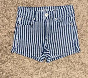 Women’s American Eagle Blue/White Striped Jean Shorts Size 0