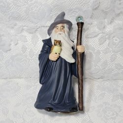 Vintage Rare Porcelain Wizard with Owl and Staff Musical Music Box Mann 1985