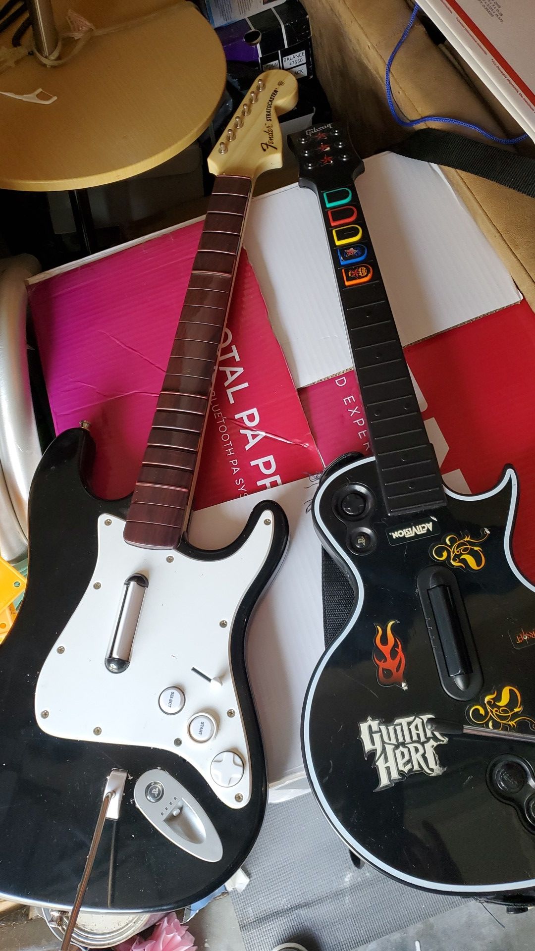 ROCK BAND FENDER STRATOCASTER & GIBSON GUITAR HERO Sony playstation guitar FOR PARTS ONLY both for $25