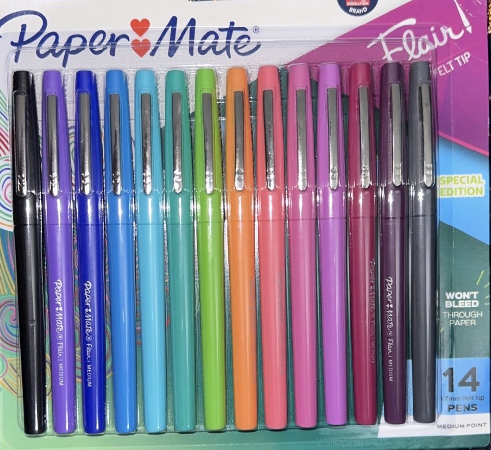 Paper Mate Felt Tip Pens Flair Marker Pens, Medium Point, Assorted, 14,Count