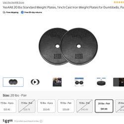 2x 20lb Cast Iron Weight Plates - 40lbs Total - Home Gym