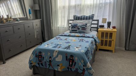 Gray twin bed - sparingly used great condition