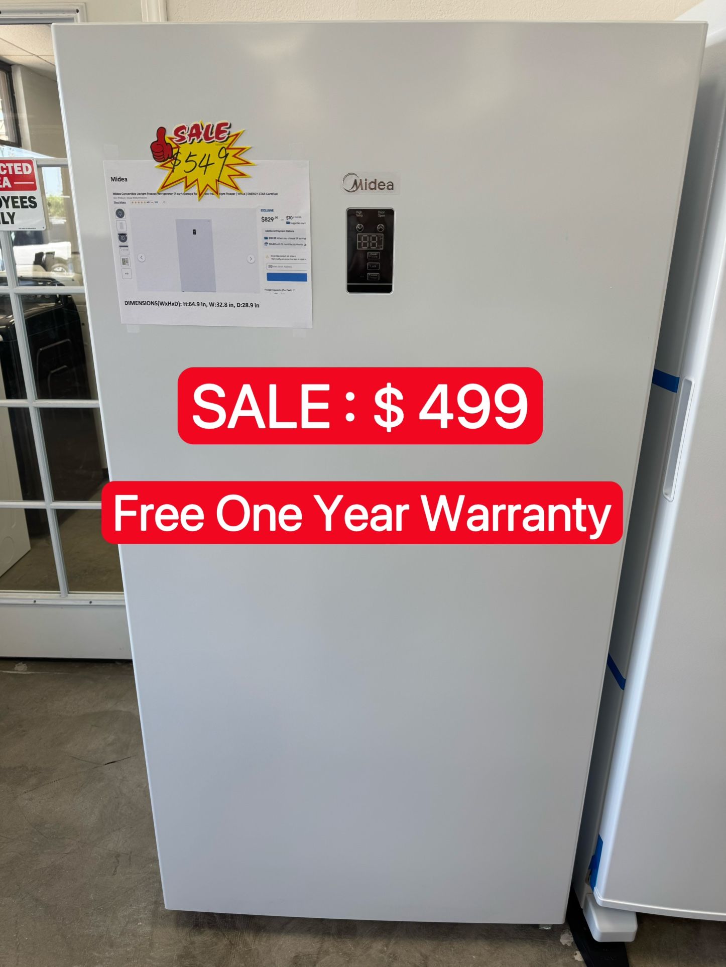 Midea Convertible Upright Freezer/Refrigerator-Free One Year Warranty