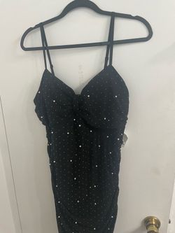 3X black ruched dress embellished with pearls