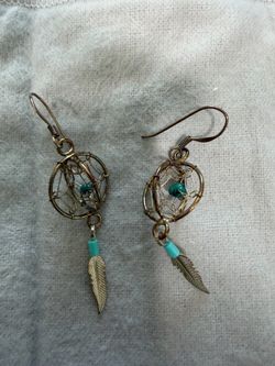 Turquoise Feather Dreamcatcher Dangle Earrings - Women Jewelry
