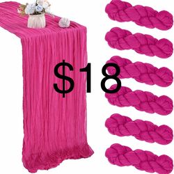 6Pack Hot Pink Cheesecloth Table Runner 35x120 Inch Gauze Rustic Boho Table Runner 10FT Cheese Cloth for Spring Wedding Decor Birthday Party Bridal Ba