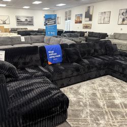 Black XL Corduroy Sofa Sectional Set - Free Delivery 