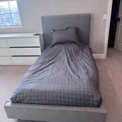 Twin Size Upholstered Bed Frame – Gray, Modern & Sturdy 
