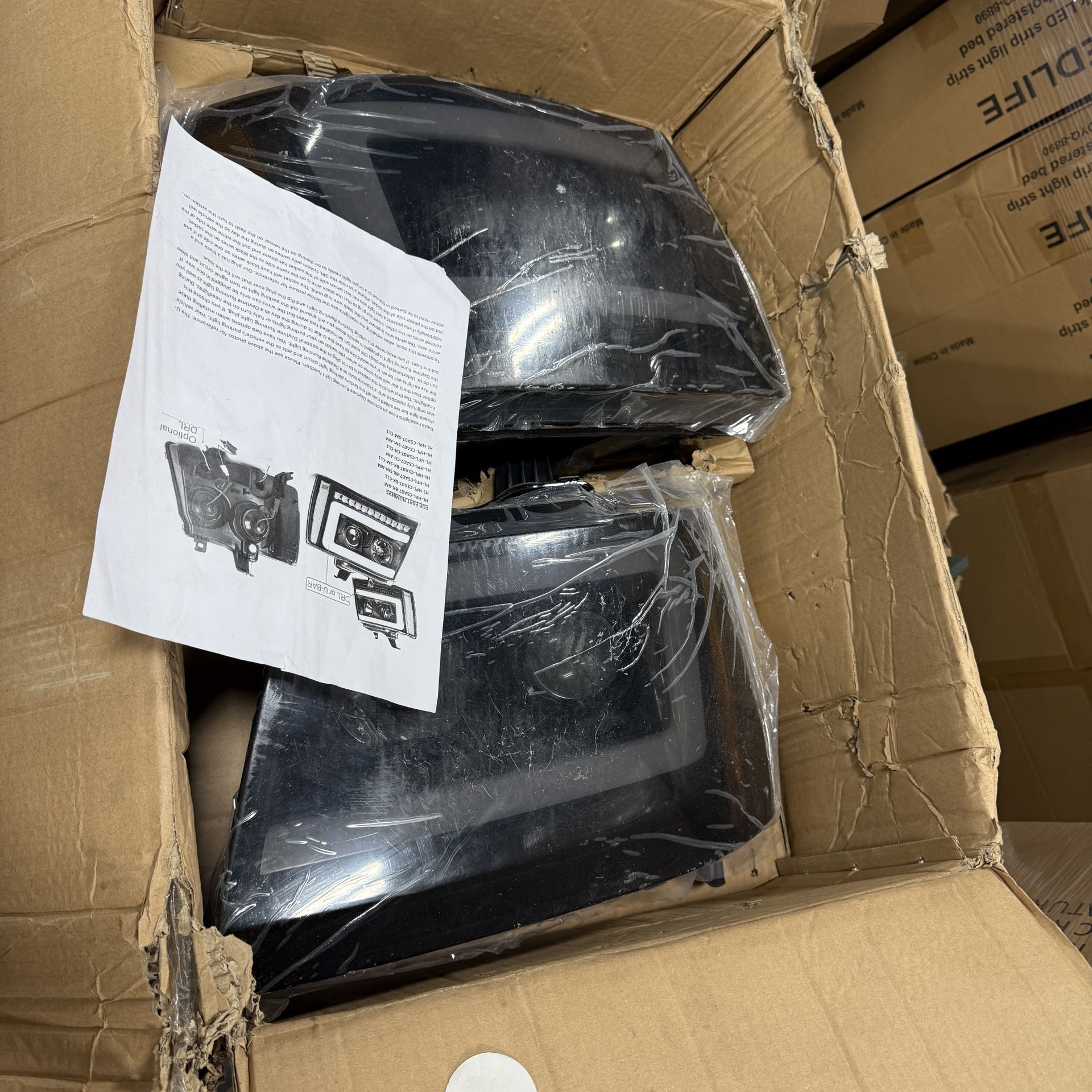 New in box PM PERFORMOTOR Black Smoked Housing amber Corner C-Shape LED Light Projector Headlights Compatible with 07-13 Avalanche Suburban 2500/07-14