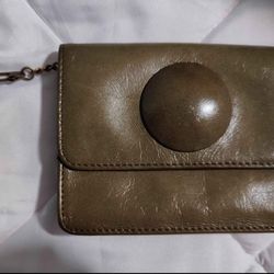 Vintage HOBO Leather Mini Wallet/Card Holder. Olive Green. 5x4