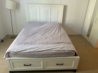 White Storage Bed Frame with Headboard — King Size