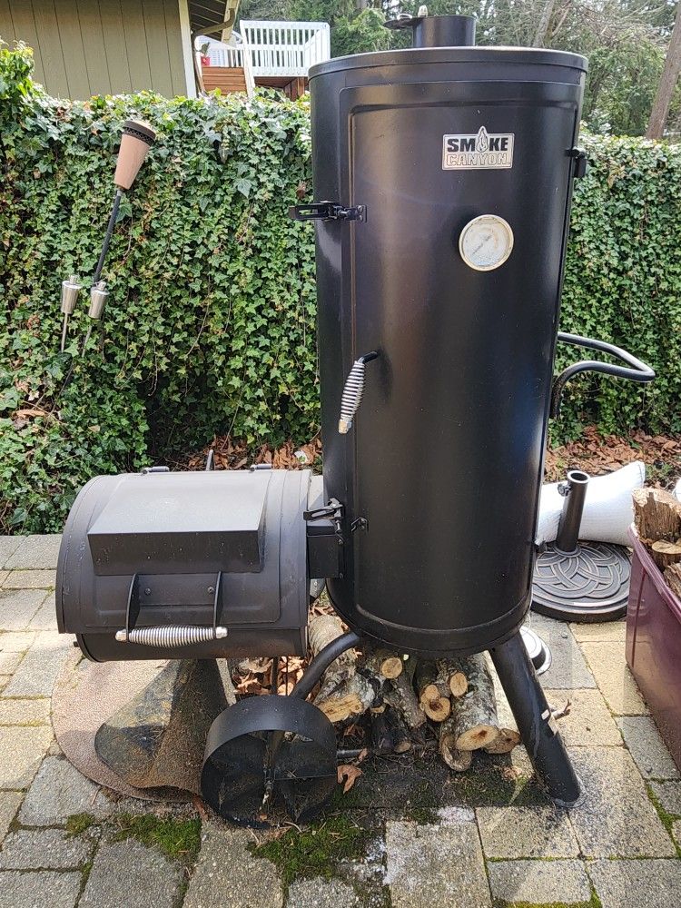 Smoke Canyon Vertical Smoker with Offset Firebox.