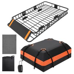 Garvee Roof Rack Cargo Basket 64"x39"x6" + Waterproof Cargo Bag 21 Cubic Feet - High Capacity, Premium Material, 200 LBS Capacity, Universal Carrier f