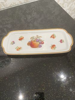 Jaeger Sandwich Plate Orchard Peach Rectangular Porcelain Gold Rim Bavaria