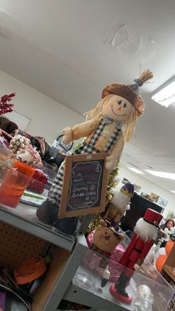 Fall Scarecrow Figurine with Chalkboard Sign