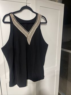 Black Sleeveless 3XL Border Neckline Women's Blouse Top