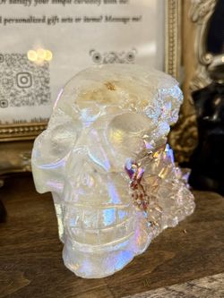 Clear Quartz Aura Coated Skull Natural Cluster 