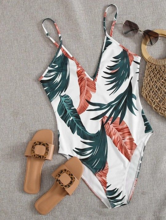 Shein Tropical Print Cami Bodysuit