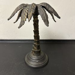 1990s Hollywood Regency Cast Iron Metal Palm Trees Candle Holder Candlestick