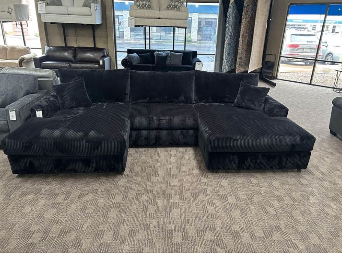 Big Soft Black Fluffy Sectional Couch
