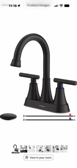 Matte Black Bathroom Faucet, Hurran 4 inch Centerset 2-Handle Lead-Free