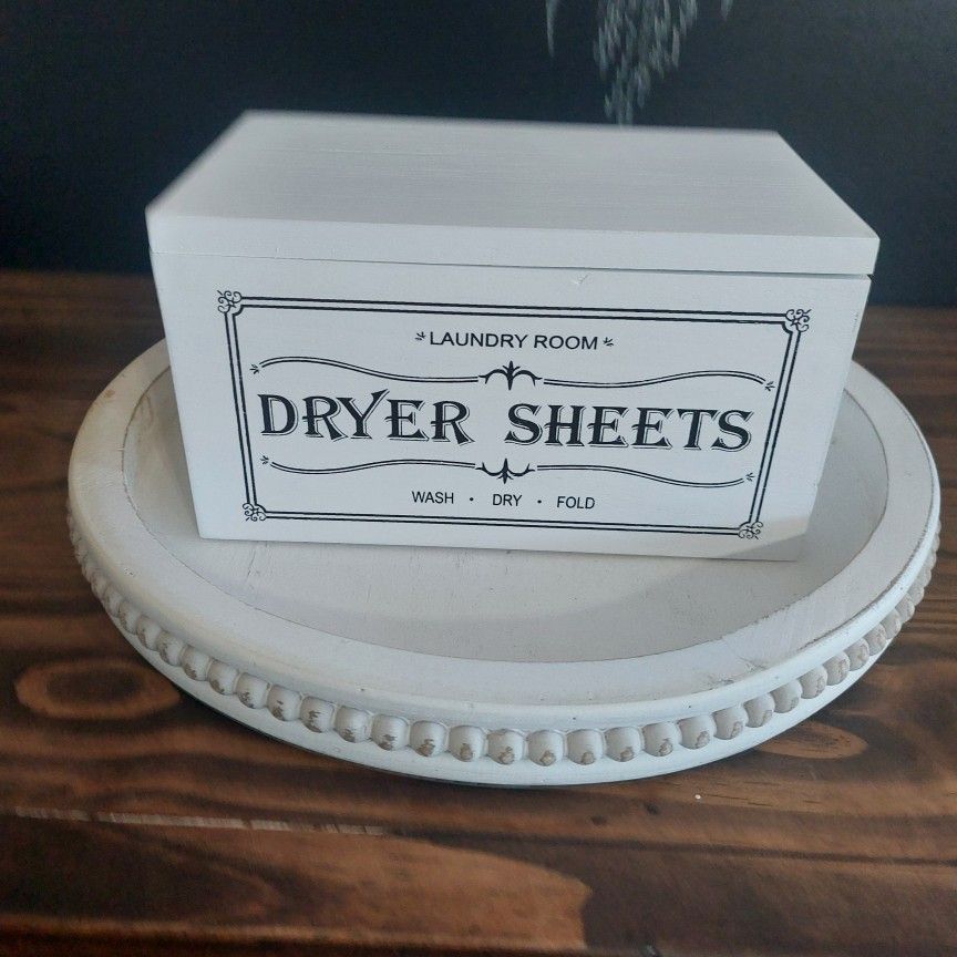 White Rustic Farmhouse Dryer Sheet Storage Container With Lid Laundry Room Decor