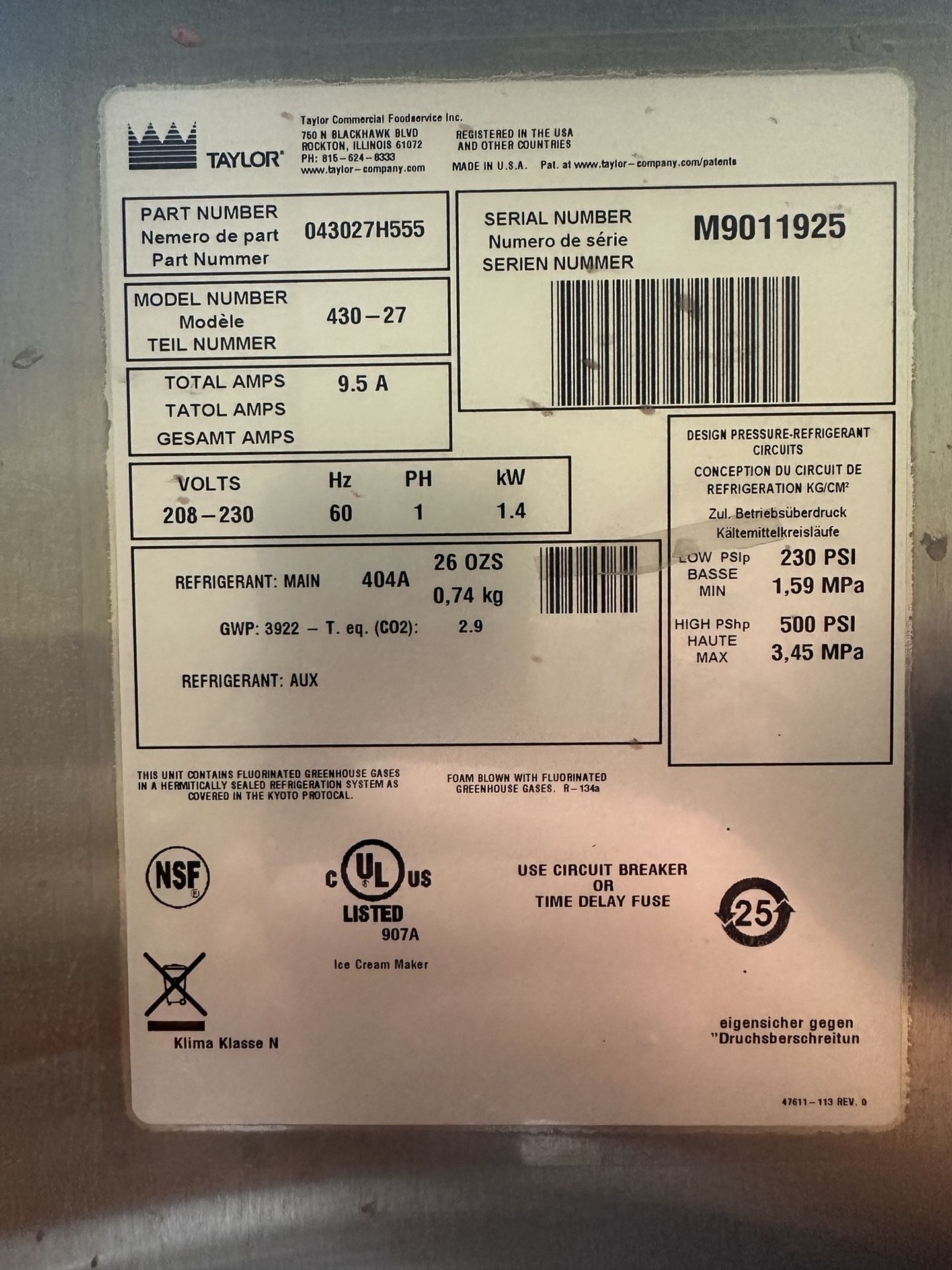 Taylor Soft Serve Ice Cream Maker