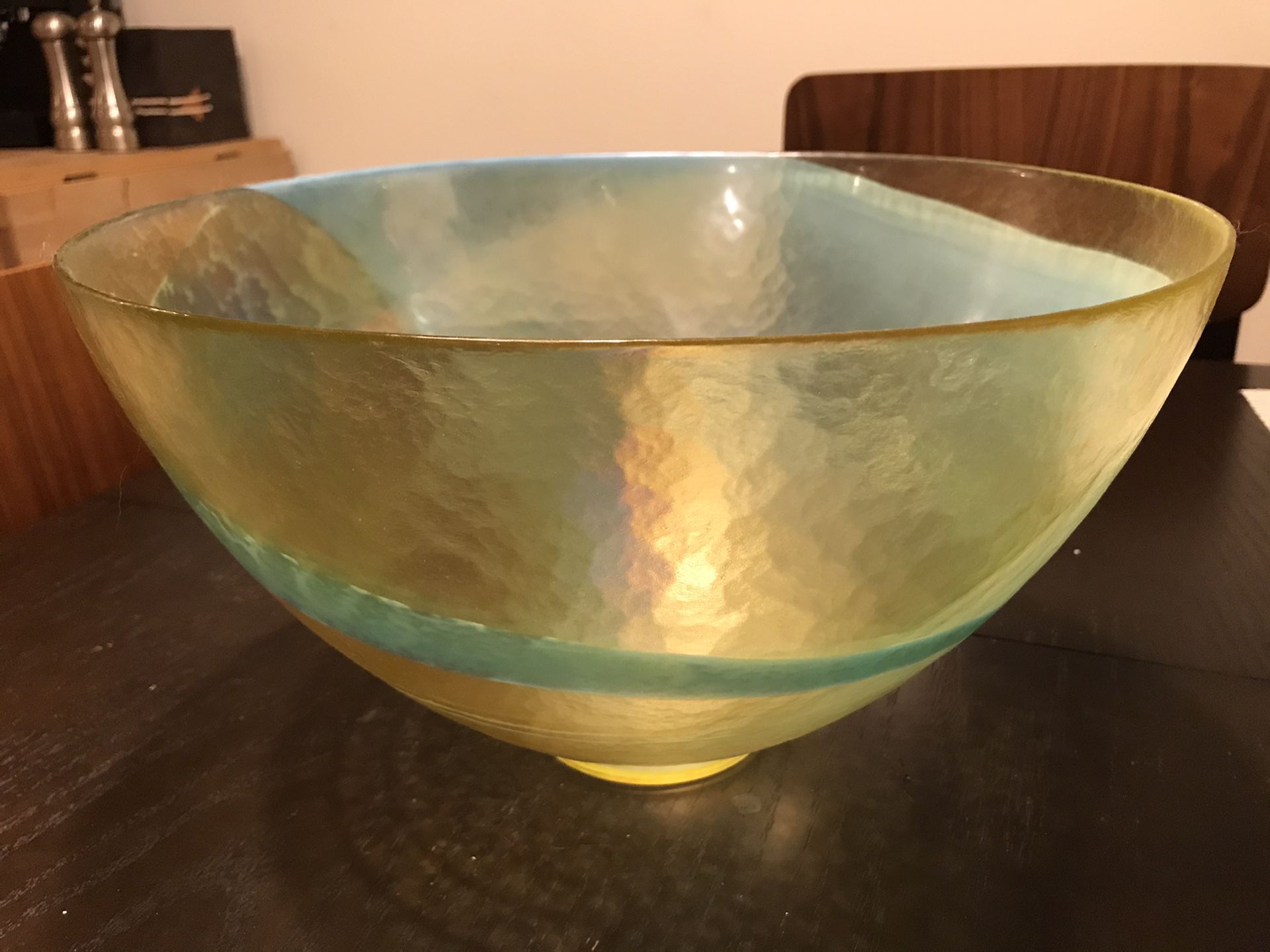 Crate and Barrel large decorate glass bowl