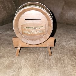 Wooden Barrel Bank With Stand