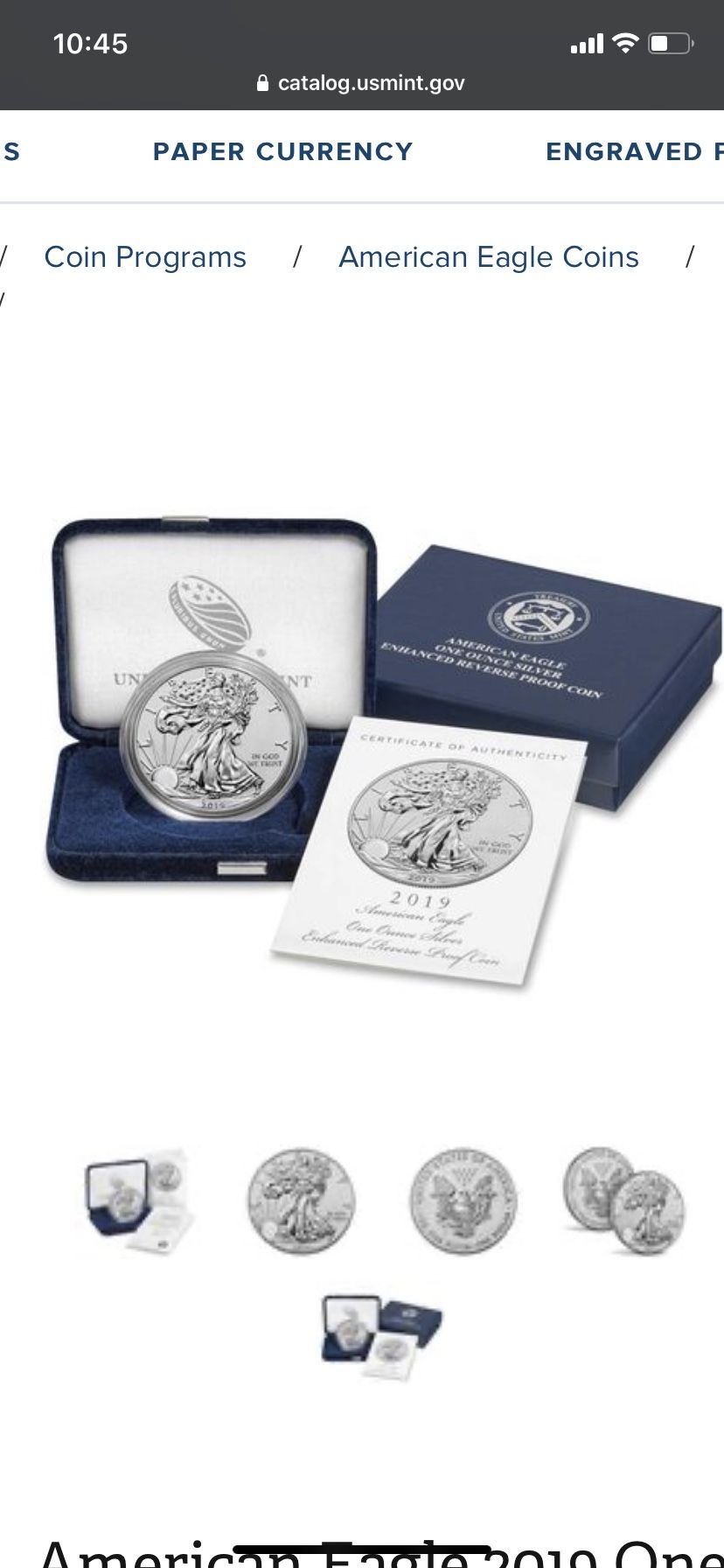 American eagle 2019 one ounce silver enhanced reverse proof coin