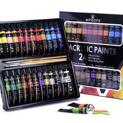 Acrylic Paint Set 24 Colors Pack of 12mL and 3 Brushes Art Supplies Painting for Canvas, Fabric, Plastic, Clay Craft Paint for Kids Beginners Adults. 
