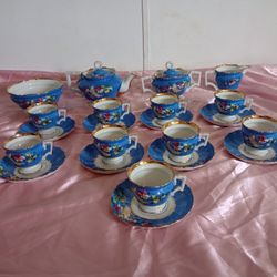 Antique Imperial Russian Kuznetsov Blue Tea Cup Set 24pc.